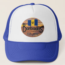 "Barbados Est. 1966" Zonsondergang met de vlag van