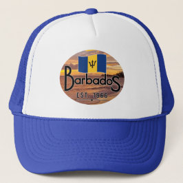 "Barbados Est. 1966" Zonsondergang met de vlag van Trucker Pet