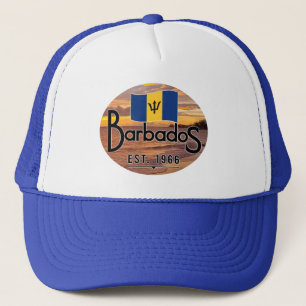 "Barbados Est. 1966" Zonsondergang met de vlag van Trucker Pet