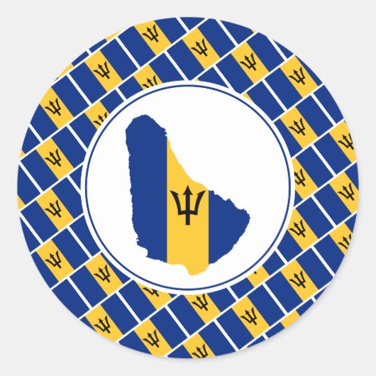 BARBADOS FLAG Barbadiaanse Kaart Stijlvol Patriott Ronde Sticker (Voorkant)