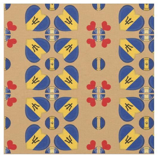 Barbados Flag & Barbados Heart mode Fabric Stof (Close Up)