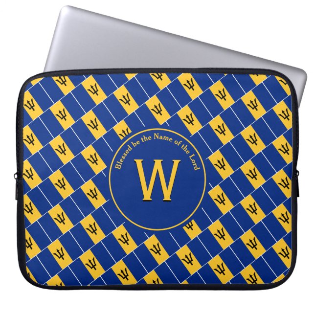 BARBADOS FLAG Gepersonaliseerd Monogram Barbadiaan Laptop Sleeve (Voorkant)