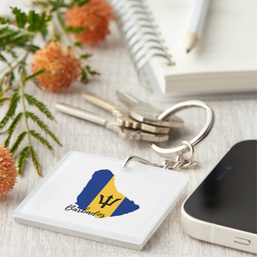 Barbados Flag Map Sleutelhanger (Voorkant Rechts)