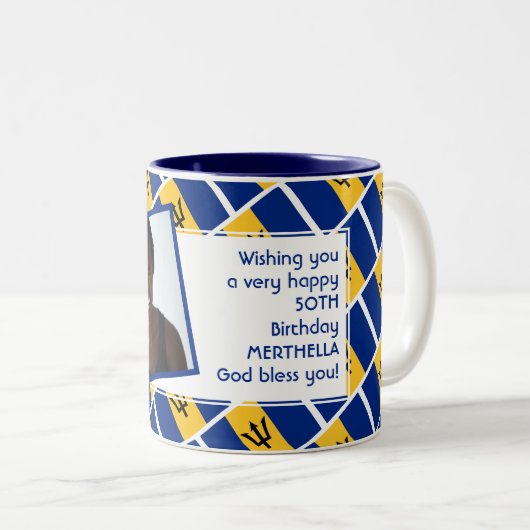 BARBADOS FLAG Photo Template toevoegen Jouw tekst Tweekleurige Koffiemok (Voorkant rechts)