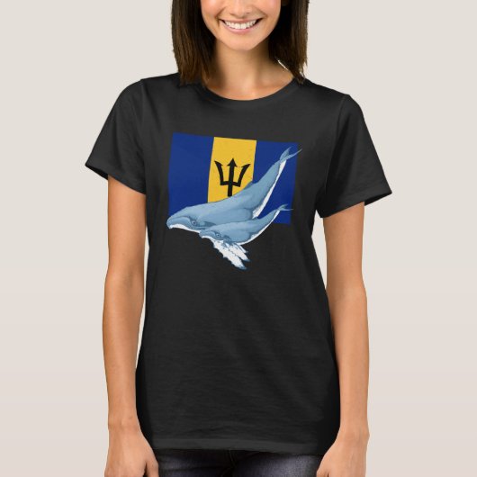 Barbados Flag with Humpback Whales Bajan Pride T-shirt (Voorkant)
