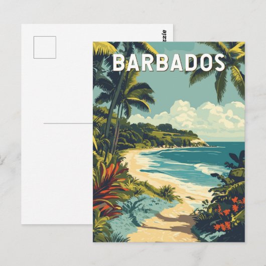 Barbados Illustratie Reizen Art Vintage Briefkaart (Voorkant / Achterkant)
