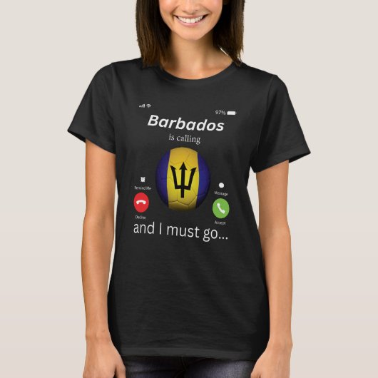 Barbados Is Calling and I Must Go Barbados Flag Me T-shirt (Voorkant)