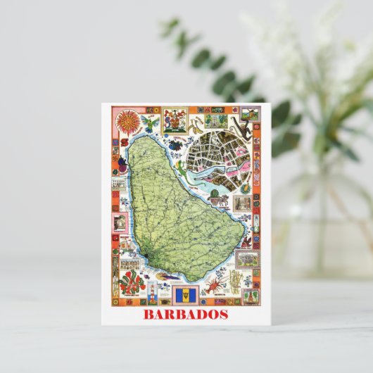 Barbados, kaart van het eiland, toeristische attra (Staand voorkant)