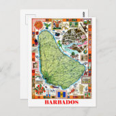 Barbados, kaart van het eiland, toeristische attra (Voorkant / Achterkant)