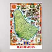 Barbados, kaart van het eiland, toeristische attra poster (Voorkant)