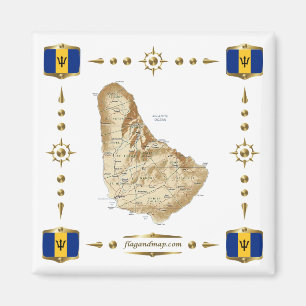 Barbados Map + Flags Magnet