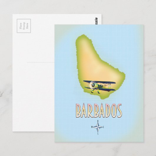 Barbados Map vintage-poster. Briefkaart (Voorkant / Achterkant)