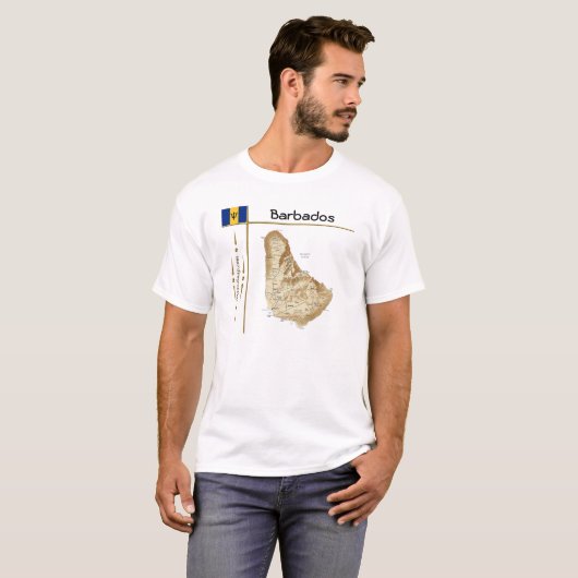 Barbados Map + Vlag + Titel T-Shirt (Voorkant volledig)