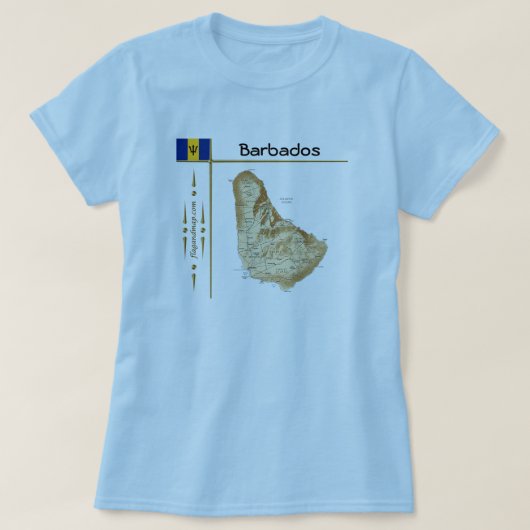 Barbados Map + Vlag + Titel T-Shirt (Design voorkant)