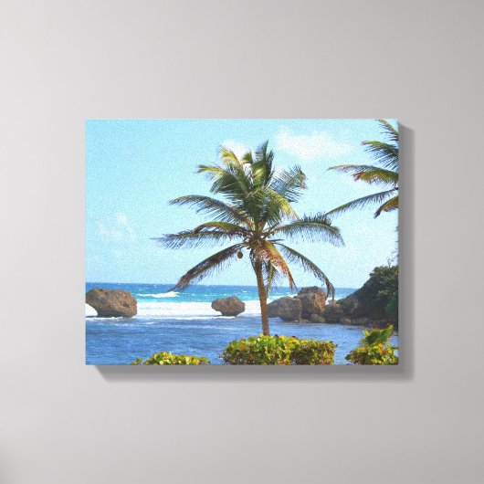 Barbados, Oceaan, Palmbomen, High Definition foto Canvas Afdruk (Voorkant)