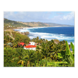 Barbados, oceaan, strand, bergen, surf, tropisch foto afdruk