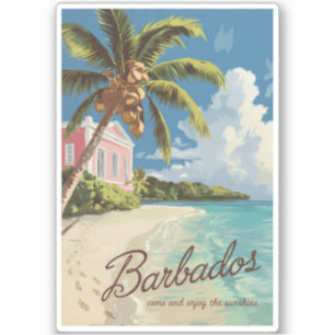 Barbados Painterly Travel Art Vintage Sticker