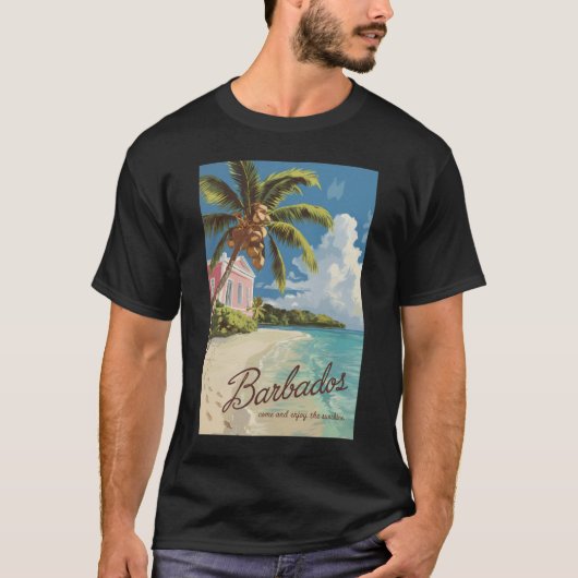 Barbados Painterly Travel Art Vintage T-shirt (Voorkant)