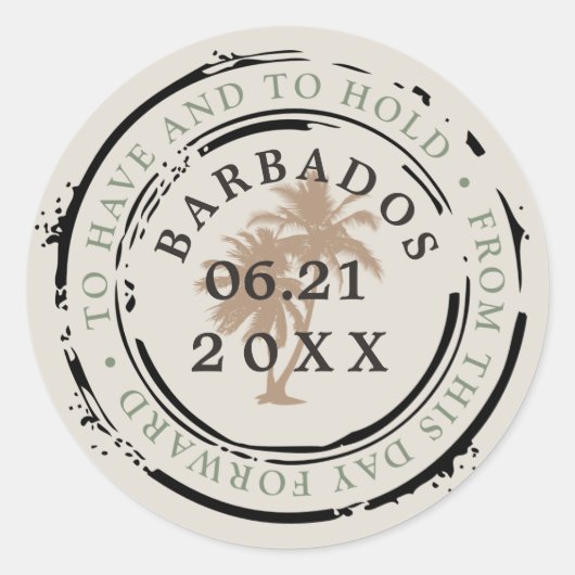 Barbados Paspoort Stempel met Palm Trees Ronde Sticker (Voorkant)