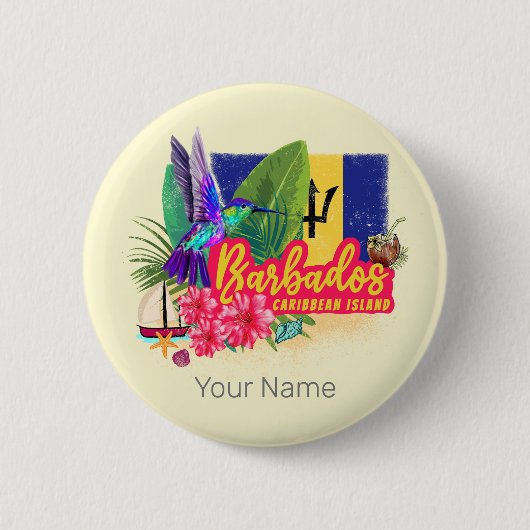 Barbados Retro Caraïben  eiland Souvenir Ronde Button 5,7 Cm (Voorkant)
