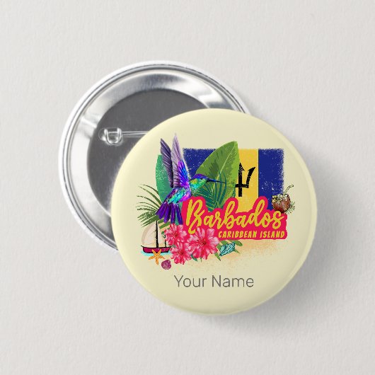 Barbados Retro Caraïben  eiland Souvenir Ronde Button 5,7 Cm (Voorkant /achterkant)