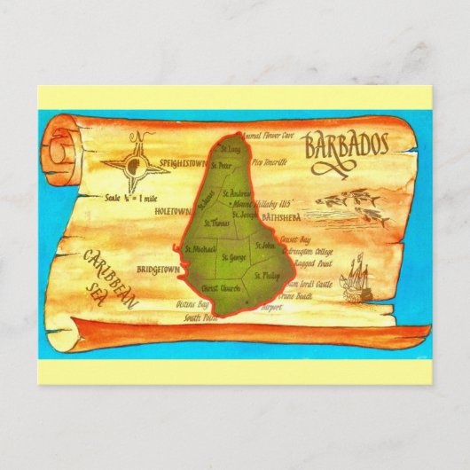 Barbados Retro Kaart Ansichtkaart (Voorkant)