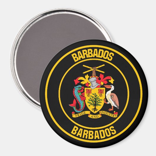 Barbados Round Emblem Magneet (Voorkant / Achterkant)