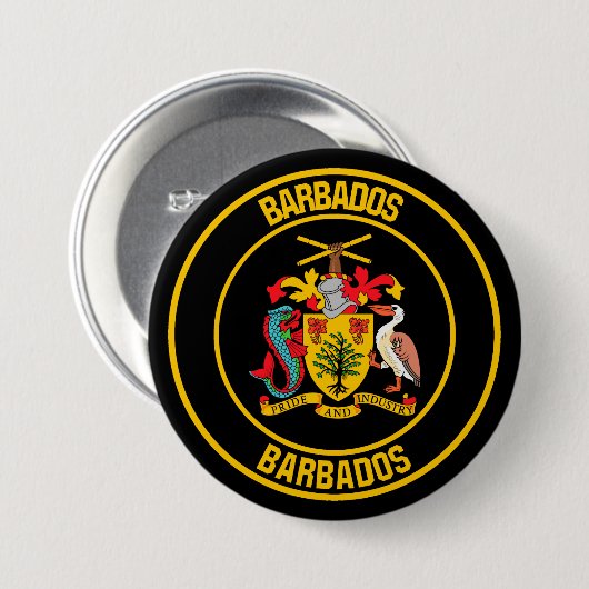 Barbados Round Emblem Ronde Button 7,6 Cm (Voorkant /achterkant)