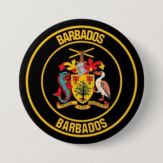 Barbados Round Emblem Ronde Button 7,6 Cm (Voorkant)