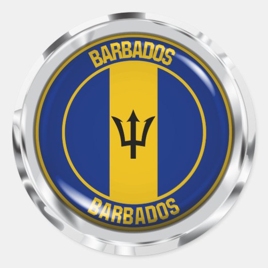 Barbados Round Emblem Ronde Sticker (Voorkant)