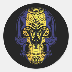Barbados Rozen en schedel Ronde Sticker
