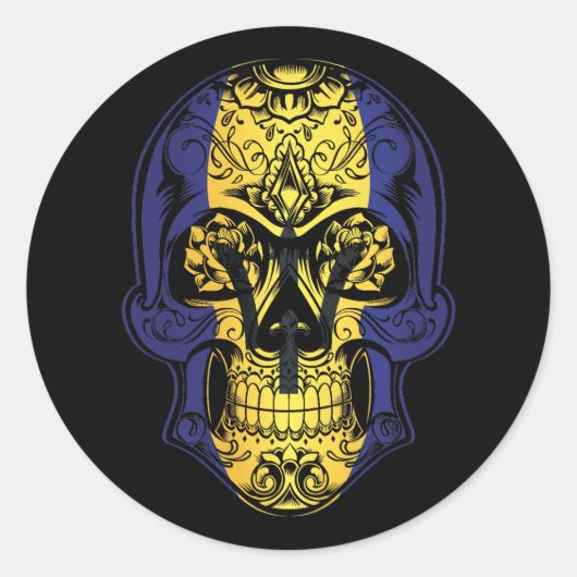 Barbados Rozen en schedel Ronde Sticker (Voorkant)