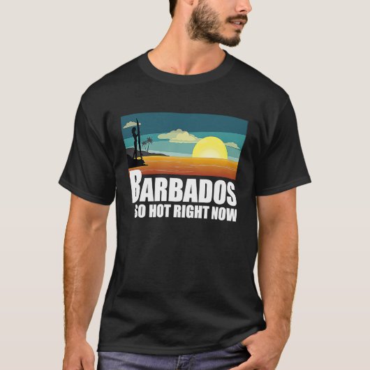 Barbados  so hot right now Retro Travel Beach Vaca T-shirt (Voorkant)