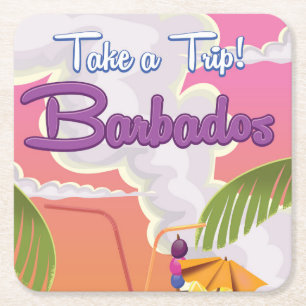 Barbados vakantie cartoon reisposter kartonnen onderzetters
