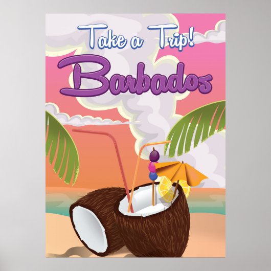 Barbados vakantie cartoon reisposter poster (Voorkant)