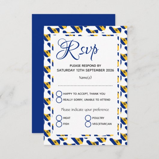 BARBADOS vlag aangepaste patriottische bruiloft RSVP Kaartje (Voorkant / Achterkant)