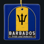 Barbados-vlag Embleem Verstoorde Vintage Keramisch Ornament<br><div class="desc">Barbados met een moeilijk leesbaar embleem met de vlag en het wapen.</div>