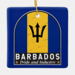 Barbados-vlag Embleem Verstoorde Vintage Keramisch Ornament<br><div class="desc">Barbados met een moeilijk leesbaar embleem met de vlag en het wapen.</div>