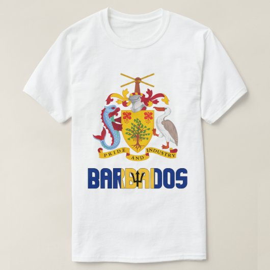 Barbados vlag en wapenschild t-shirt (Design voorkant)