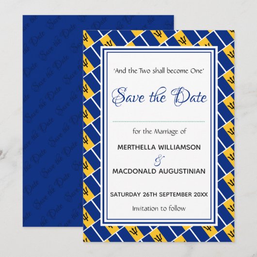 BARBADOS VLAG Gepersonaliseerd Schrift Stijlvol Save The Date (Voorkant / Achterkant)