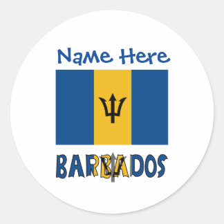 Barbados Vlag Gepersonaliseerde Naam  Ronde Sticker