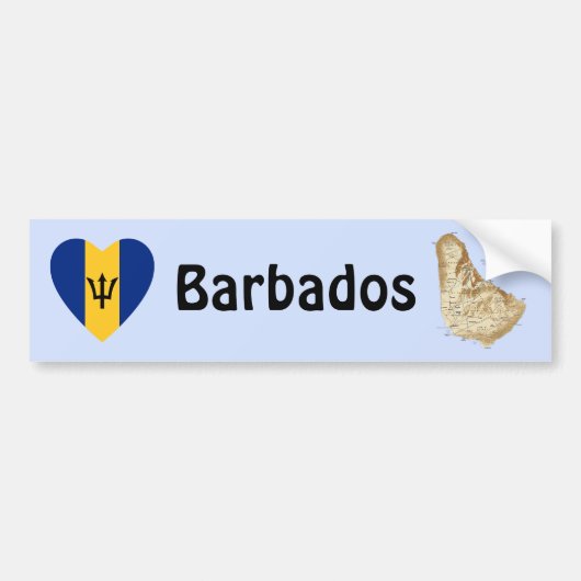 Barbados Vlag Hart + Landkaart Bumpersticker (Voorkant)