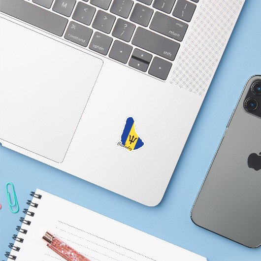 Barbados Vlag kaart Sticker (Laptop met iPhone)