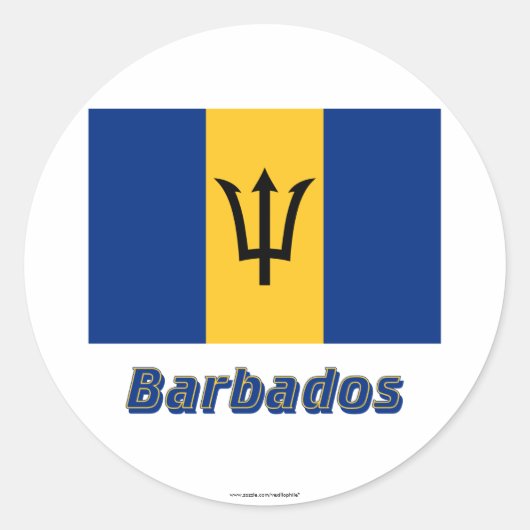 Barbados Vlag met naam Ronde Sticker (Voorkant)