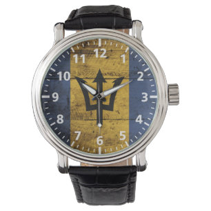 Barbados Vlag op de oude houten korrel Horloge