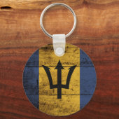Barbados Vlag op de oude houten korrel Sleutelhanger (Voorkant)