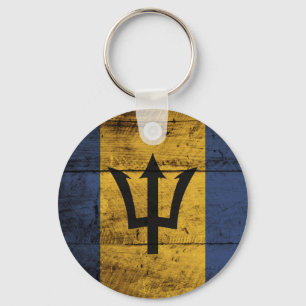 Barbados Vlag op Oude Houtnerf Sleutelhanger