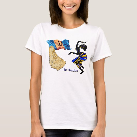 BARBADOS VROUW T-SHIRT MET MAP EN VLAG (Voorkant)