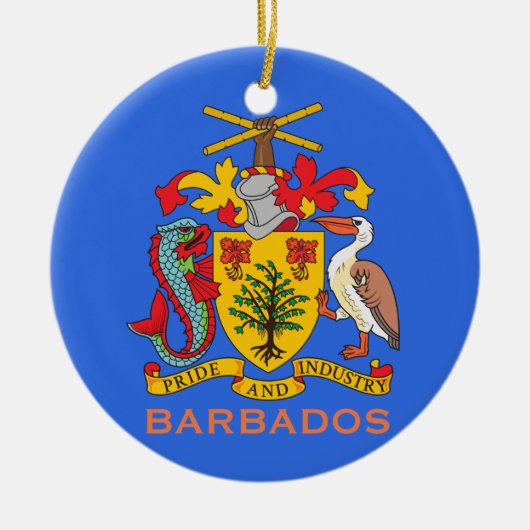 Barbados wapenschild en kerstversiering met vlag keramisch ornament (Voorkant)