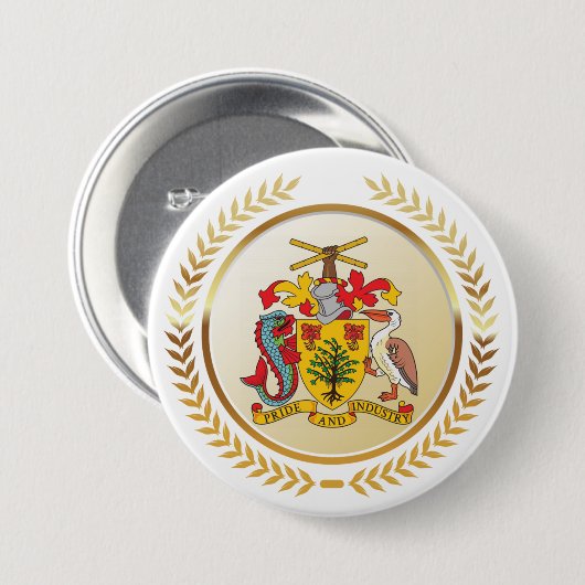 Barbados wapenschild ronde button 7,6 cm (Voorkant /achterkant)